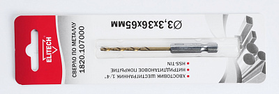 Сверло 3.3х65 HSS-G+TiN HEX1/4'' 1820.107000 - фото 1